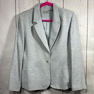 Kate Hill 100% Silk Blazer Jacket Light Gray Textured Classic Minimalist Office